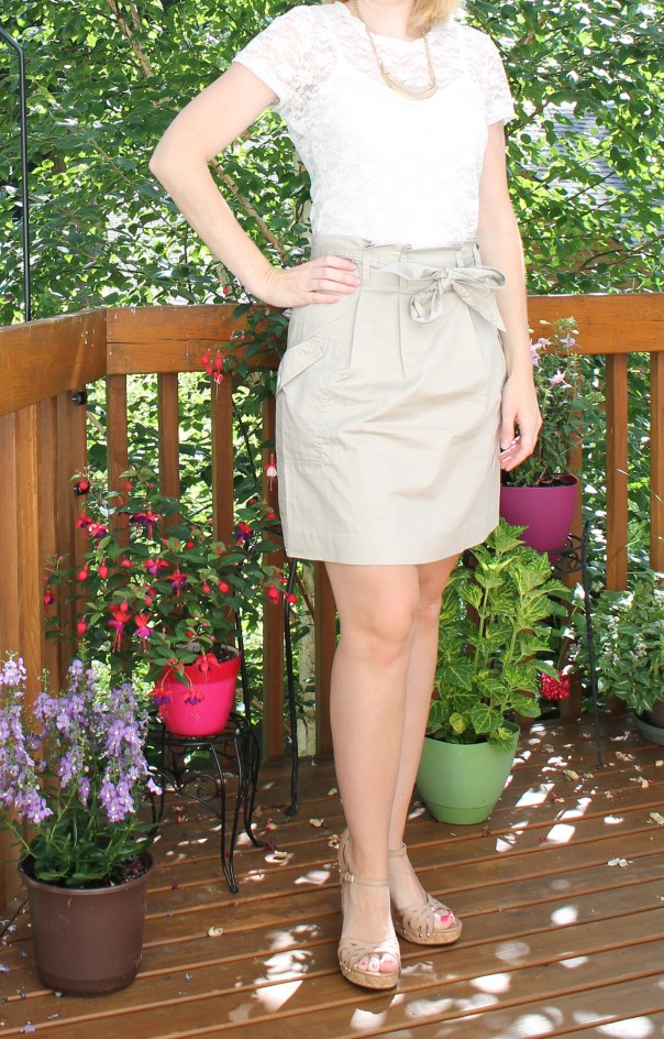 lace top and paperbag skirt