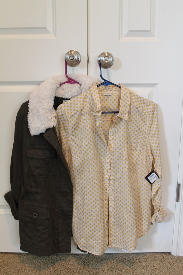 Faux Fur Military Jacket and apple print shirt