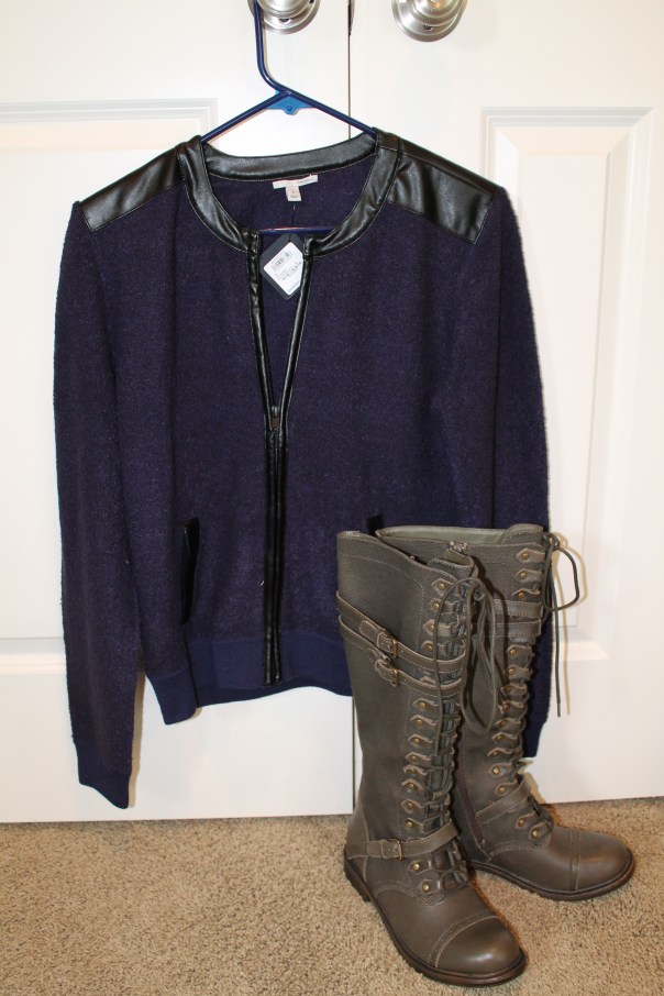 boucle jacket and military boots