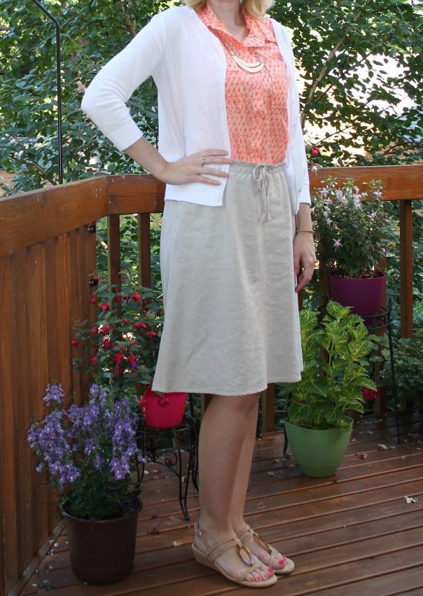 Orange Blouse and Linen Skirt
