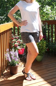 patterned shorts and tee
