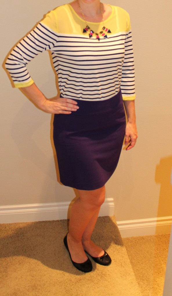 striped top and pencil skirt