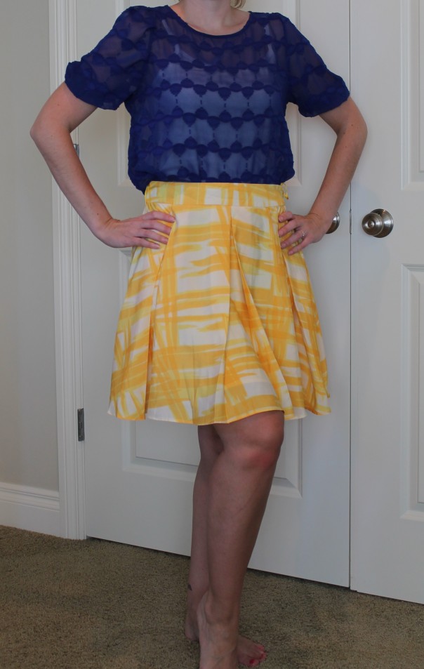Yellow skirt and blue top