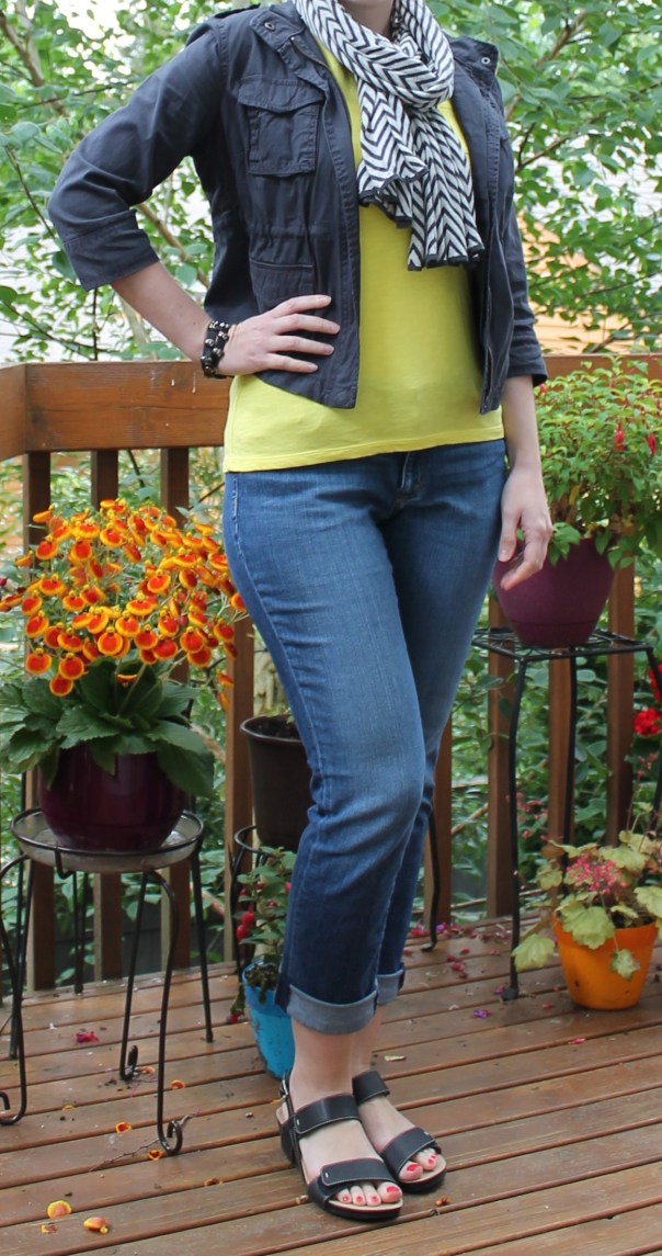 Yellow Tee and Chevron Scarf